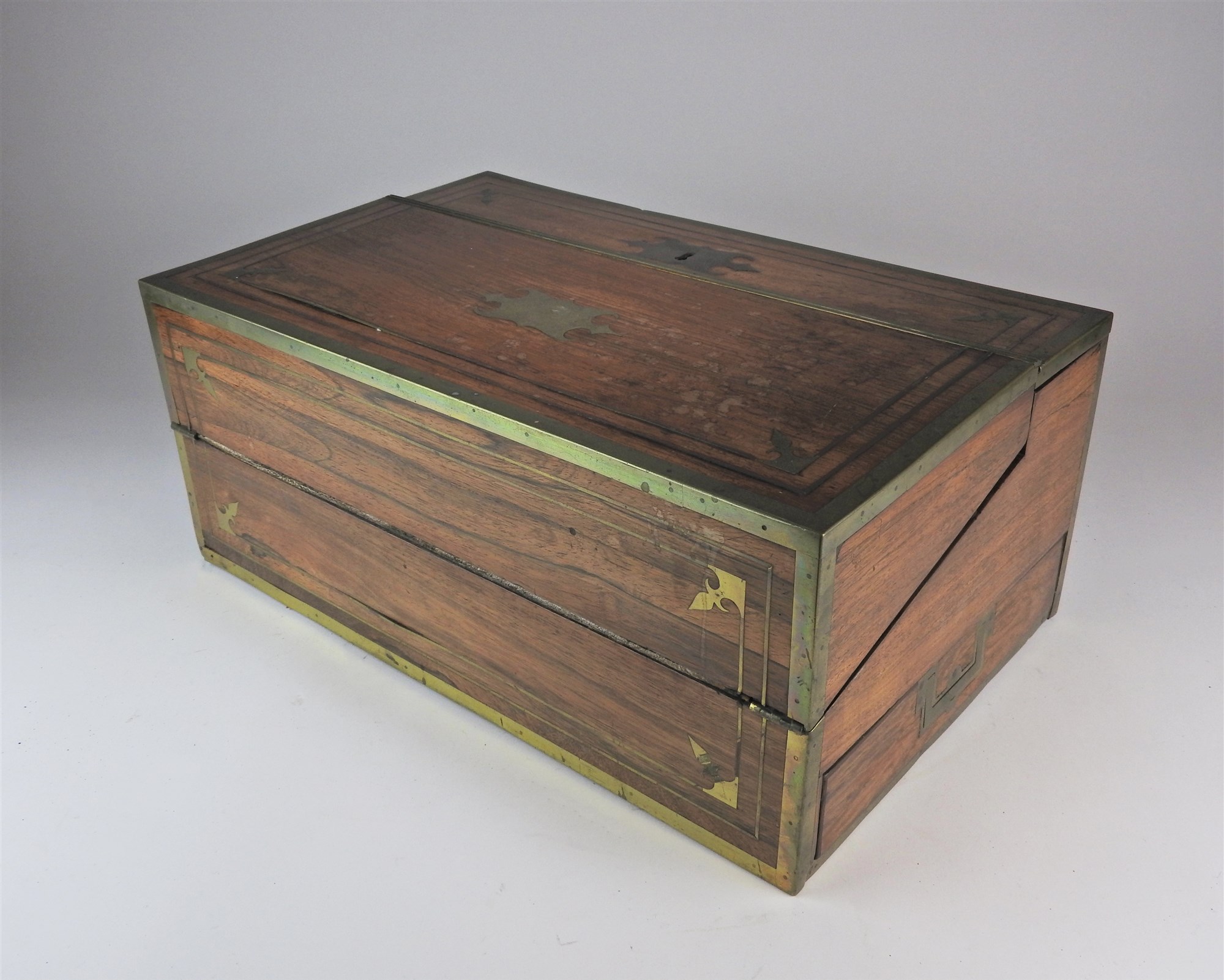 A rosewood and brass mounted campaign lap desk, mid 19th century - Image 2 of 2
