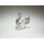 A silver mounted glass swan