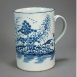 A Worcester cylindrical mug painted in blue with the Rock Strata Island pattern, circa 1770-80,