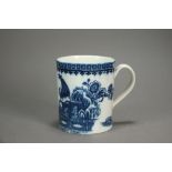 A small Caughley porcelain mug transfer-printed in the Fisherman or Pleasure Boat pattern below a