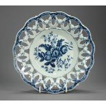 A Worcester porcelain pierced basket transfer-printed in the Pine Cone pattern, circa 1775,