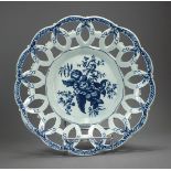 A Worcester porcelain pierced circular basket transfer-printed in the Pine Cone pattern, circa 1775,