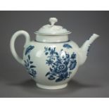 A Worcester porcelain teapot and cover transfer-printed in the Three Flowers pattern, circa 1775,