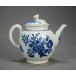 A small Worcester porcelain teapot and cover transfer-printed in the Three Flowers and Butterfly