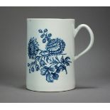 A Worcester porcelain cylindrical mug transfer-printed in the Thorny Rose pattern, circa 1775,