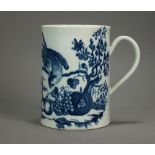 A Worcester porcelain cylindrical mug transfer-printed in the Parrot Pecking Fruit pattern,