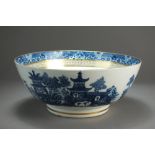 A large Caughley porcelain punch bowl transfer-printed in the Temple pattern, circa 1785,