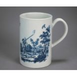 A Worcester porcelain mug transfer-printed in blue with the 'Man Holding a Gun' and the 'Man