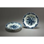 Four Worcester porcelain small lobed dishes, transfer-printed in the Pine Cone pattern, circa 1775,