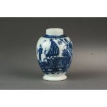 A Caughley porcelain tea canister, circa 1785-90, of high-shouldered form, lacking cover,