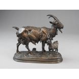 A bronze of a goat and kid, after E.