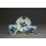 A Caughley porcelain trio of coffee cup, tea bowl and saucer, circa 1785,