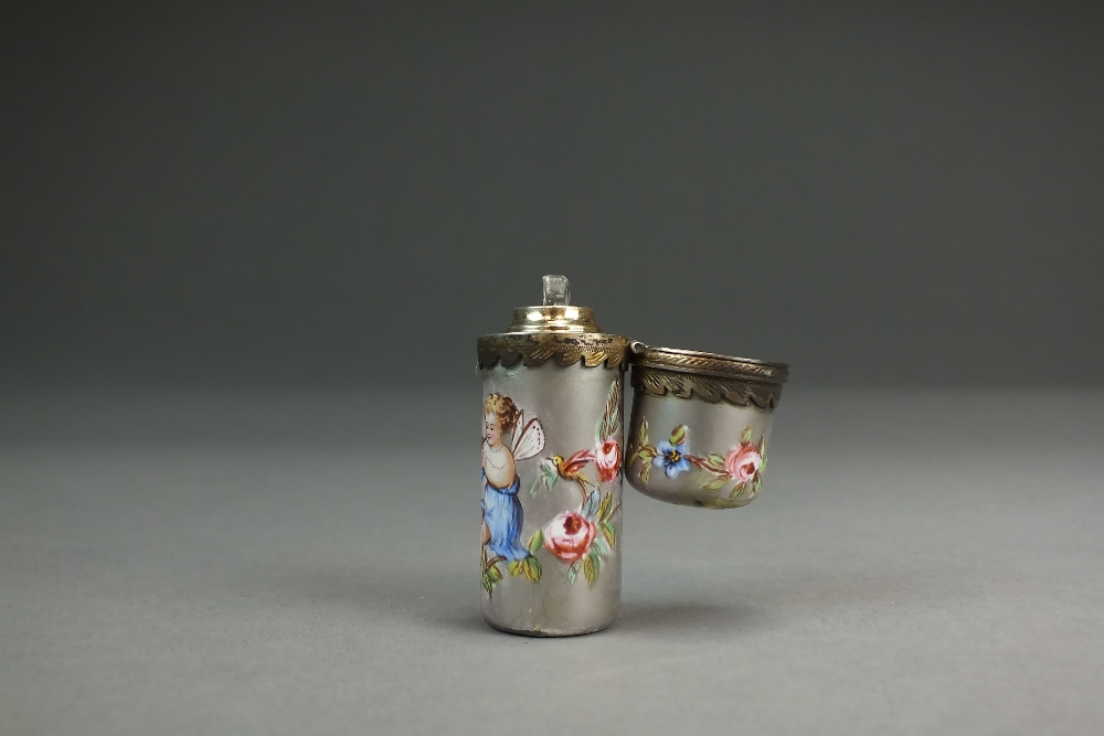 A cylindrical scent bottle case with white metal mounts, late 18th century, - Image 2 of 2