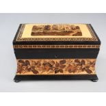 A Tunbridge ware two division tea caddy, 19th century,