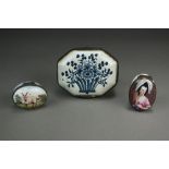 Two English oval enamel pill boxes, 19th century,