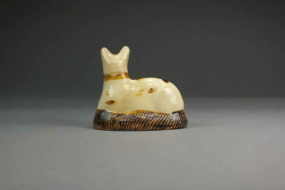 A Whieldon-type creamware model of a cat seated upon a cushion, 18th century, - Image 2 of 2