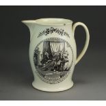 An English creamware jug, 'The Monk Surpriz'd' and 'The Bachelor', circa 1790,