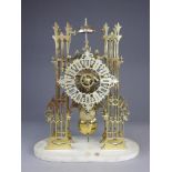 A late 19th-century skeleton clock movement and plinth,