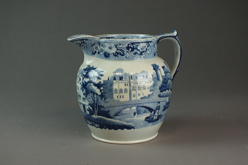 An English blue and white pearlware jug, early 19th century,