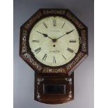 A mid-19th century inlaid rosewood drop dial clock signed by Edwards of Llangollen,