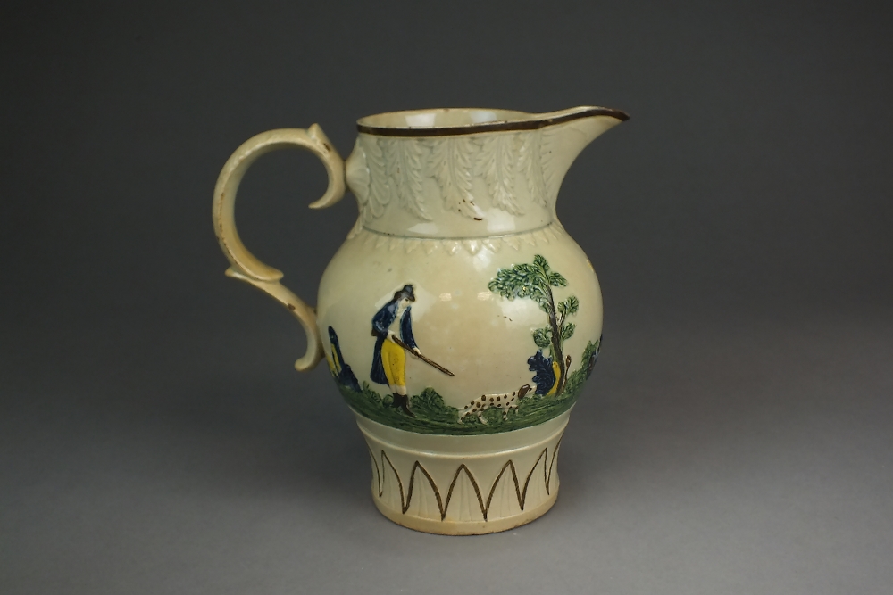 An English prattware Hunting jug, early 19th century,
