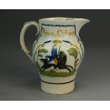 A Prattware 'Prince Cobourg and Duke of York' jug, circa 1800,