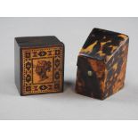 A tortoiseshell veneered slope front needle box,