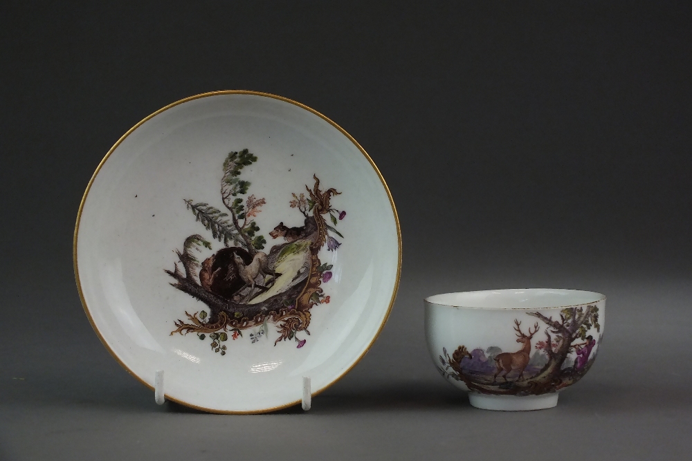 A Meissen porcelain teacup and saucer, 18th century,