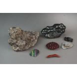 A selection of rock and other specimens, to include a large piece of fluorspar, 15cm long,