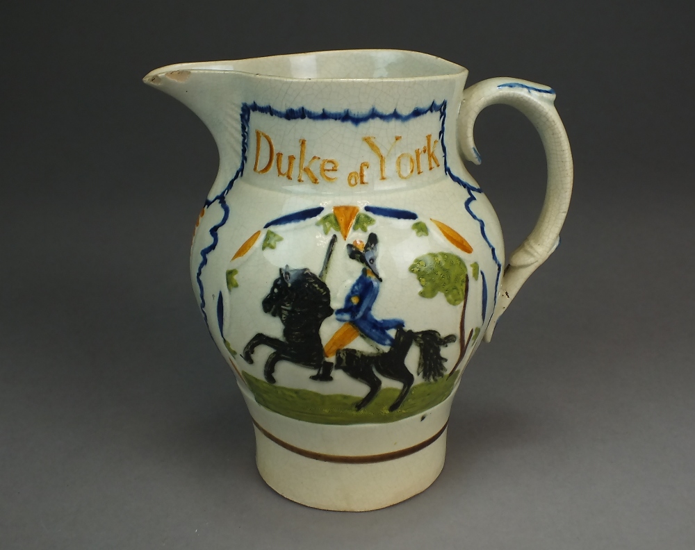 A Prattware 'Prince Cobourg and Duke of York' jug, circa 1800, - Image 2 of 2