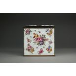 A rare Battersea or Bilston enamel rectangular caddy, 18th century,