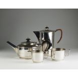 An Art Deco four piece silver tea service, Frank Finley Clarkson, London 1946 & 1948,