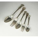 A harlequin part set of Queens pattern silver flatware, various makers, London 1829-1855,