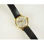 A Lady's gold plated Omega Automatic Geneve wristwatch, the silvered dial with batons,