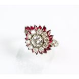 A diamond and ruby cluster ring,