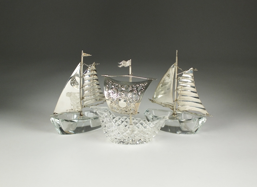 A pair of novelty silver mounted glass salts, Israel Freeman & Son Ltd, London 1961,