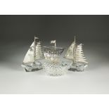 A pair of novelty silver mounted glass salts, Israel Freeman & Son Ltd, London 1961,