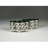 A pair of Edwardian silver salts, makers marks rubbed, London 1905,