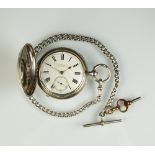 A late 19th century sliver cased full hunter fusee pocket watch, hallmarked London 1888,