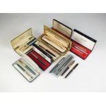 A collection of twelve Parker fountain pens, pencils and ballpoints,