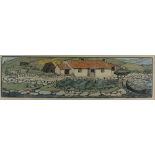 After Jack Butler Yates, Cottages and farm animals beside a stream, woodcut,