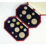 An Edward VII cased specimen eleven coin set, dated 1902, comprising; sovereign,