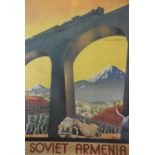 Sergey Igumnov (1900-1942) 'Soviet Armenia' lithograph in colours backed on linen, circa 1936,