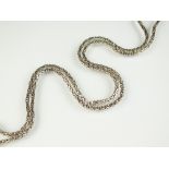 A white metal decorative link chain necklace, the box link clasp stamped '750', 96cm long,
