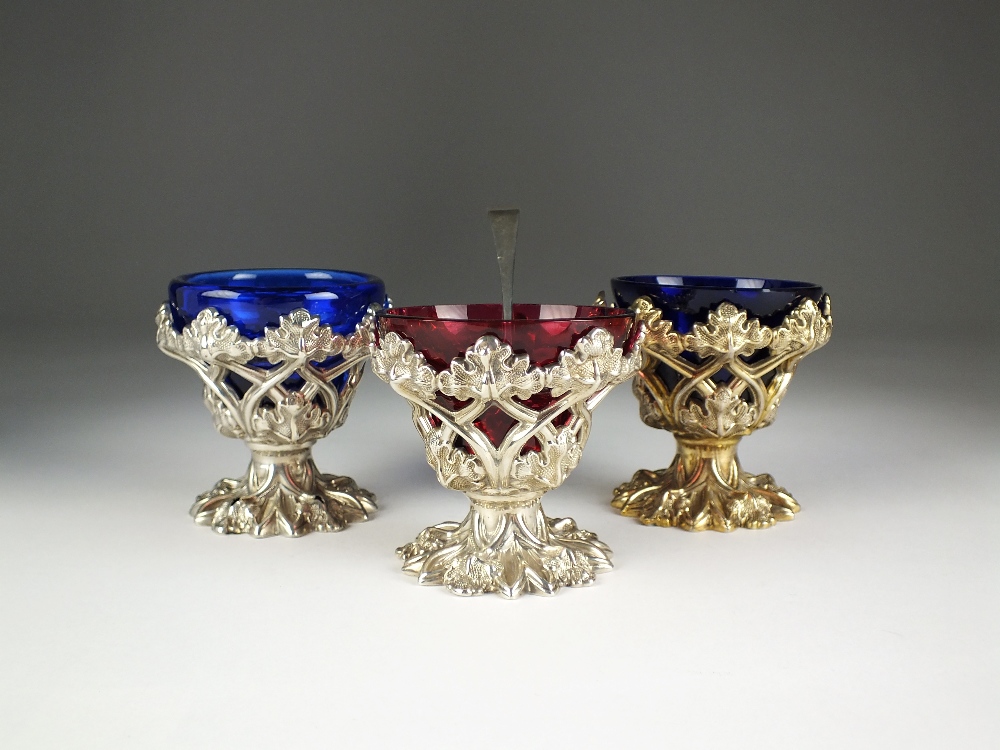 A set of three silver salts, Henry Wilkinson & Co, Sheffield 1825, 1837 & 1844,