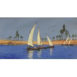 Dupre (early 20th century), View of the River Nile, signed lower right, gouache, 24 x 43cm,