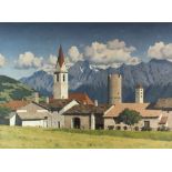 Christopher Hankey (British school, 20th century), Mals town and church, Italy, signed lower right,