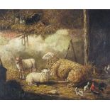 Laurens Plas (1828-1893), Sheep and cattle in a stable interior, signed lower left, oil on panel,