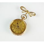 A lady's yellow metal continental fob watch, stamped '14k',