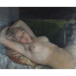 Continental school, early 20th century, Reclining nude, indistinctly signed lower left,